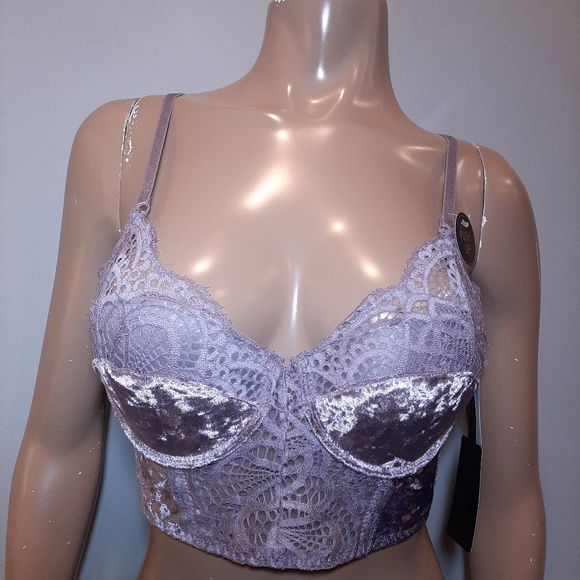 🆕️ FIFTH AVE Luxe Lingerie Lace Crushed Velvet Bustier Bra Underwire Push Up - Picture 2 of 12